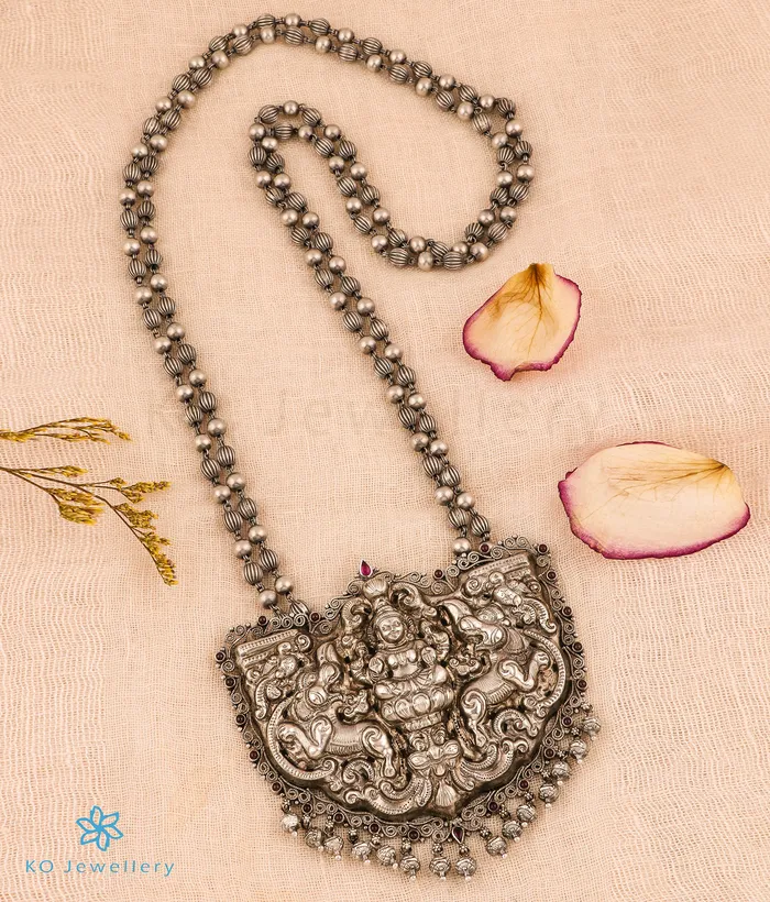 Silversmith Necklaces The Mahalakshmi Silver Nakkasi Beads Necklace