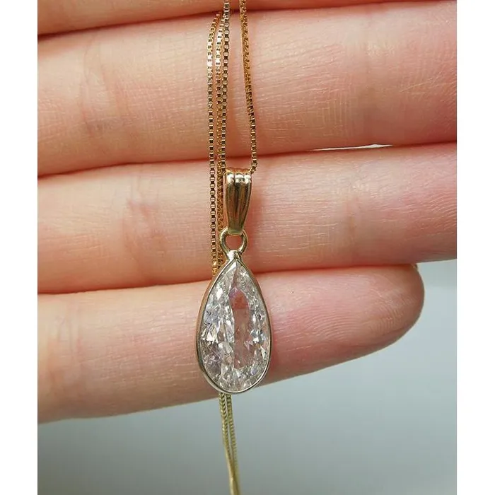 Solitaire Pear Natural Earth Mined Diamond Pendant Necklace 225 Carats Yellow Gold 14K GB Necklaces