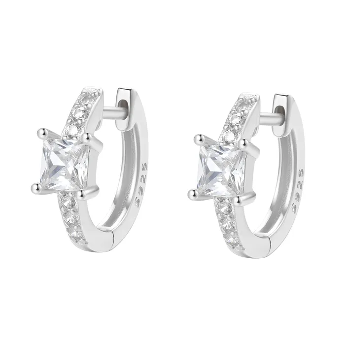 Square Gemstone Huggie Earrings Sterling Silver Hey Happiness Earrings