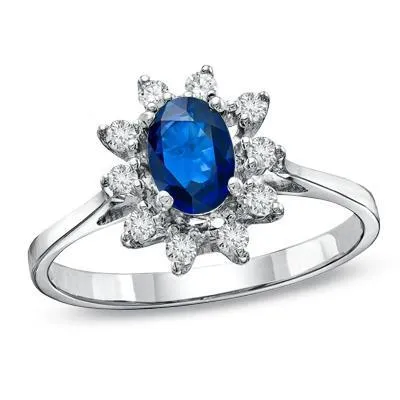 Sri Lanka Sapphire And Oval And Round Natural Earth Mined Diamonds 250 Ct Ring WG 14K GB Rings