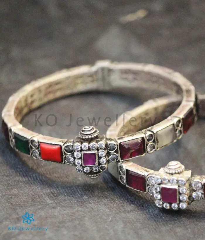 The Vaidehi Silver Navaratna Bracelet OxidisedSize22242628 Silversmith Bracelets