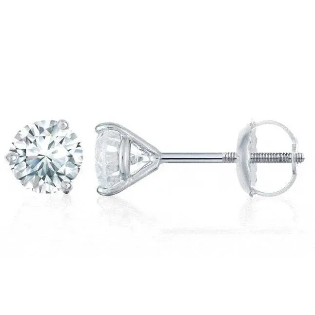 Three Prong Set 250 Carats Natural Earth Mined Diamonds Studs Earrings Gold White 14K GB Earrings