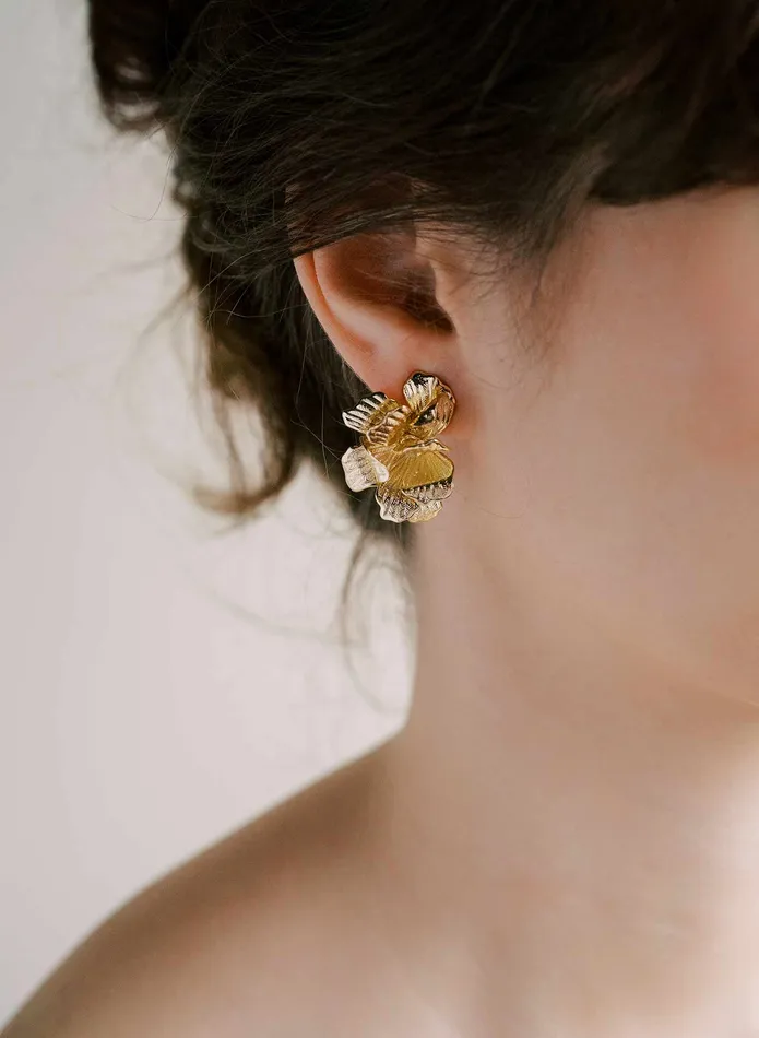 twigs honey Earrings Abstract gilded magnolia bridal earrings small Style 2542