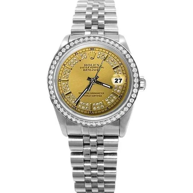 Watches Champagne String Diamond Dial Bezel Rolex Date Just Watch Jubilee QUICK SET GB Watches Champagne String Diamond Dial Bezel Rolex Date Just Watch Jubilee QUICK SET GB