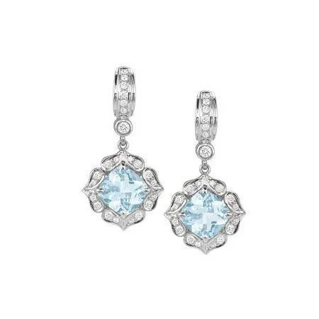 White Gold 14K 470 Ct Aquamarine With Natural Earth Mined Diamonds Dangle Earrings GB Earrings