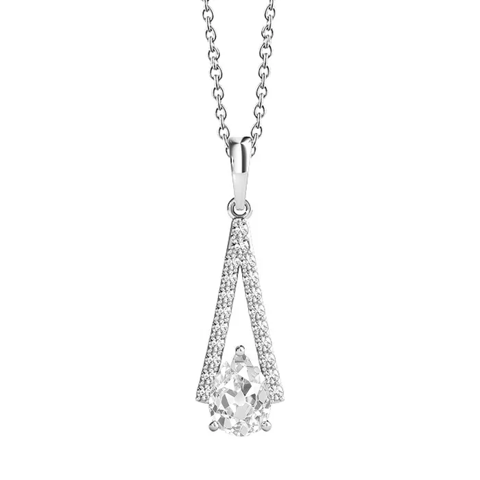 White Gold 14K Real Natural Earth Mined Diamond Pendant V Shape Round Pear Old Miner 2 Carats HarryChadEntcom Necklaces