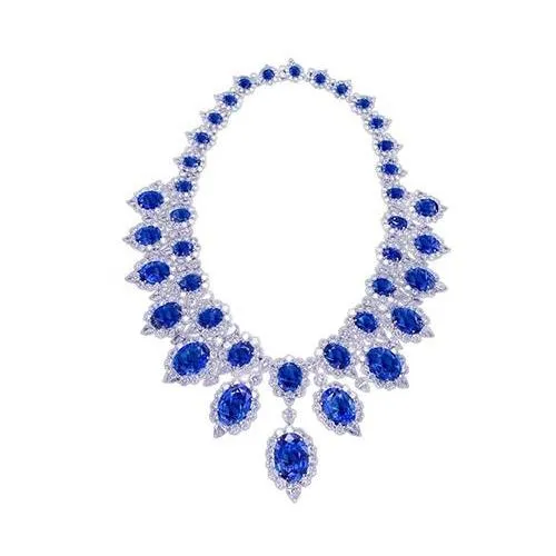 White Gold 29117 Ct Blue Sapphire White Natural Earth Mined Diamond Necklace Jewelry GB Necklaces