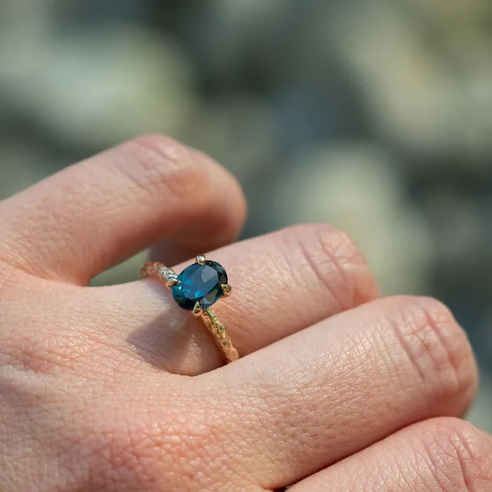 140ct Nigerian Blue Oval Sapphire Evergreen Solitaire Ring in 14k Yellow Gold Anueva Jewelry Rings
