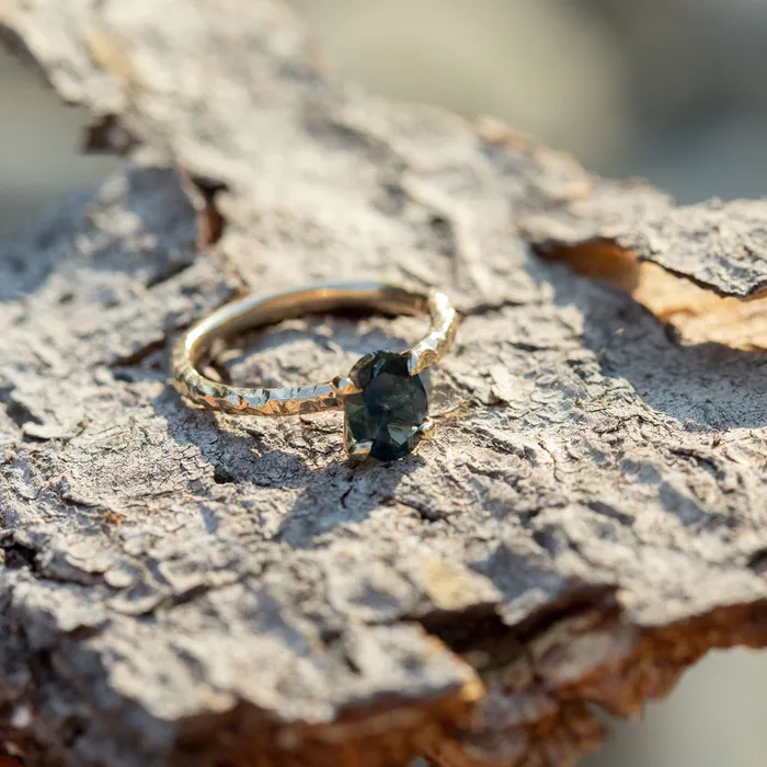 140ct Nigerian Blue Oval Sapphire Evergreen Solitaire Ring in 14k Yellow Gold Anueva Jewelry Rings