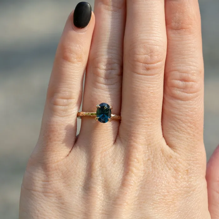 140ct Nigerian Blue Oval Sapphire Evergreen Solitaire Ring in 14k Yellow Gold Anueva Jewelry Rings