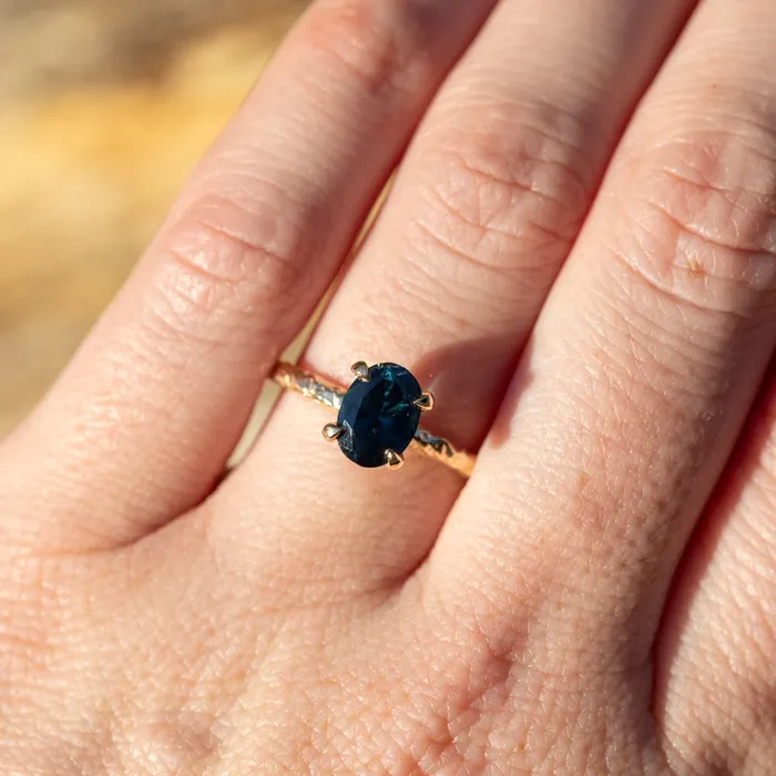140ct Nigerian Blue Oval Sapphire Evergreen Solitaire Ring in 14k Yellow Gold Anueva Jewelry Rings