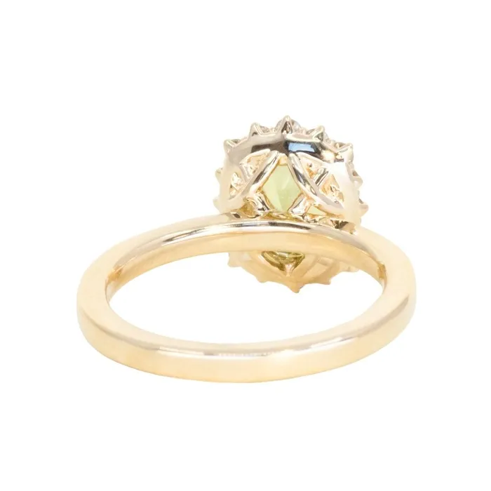 164ct Elongated Cushion Cut Green Montana Sapphire AntiqueStyle Diamond Halo Ring in 14k Green Gold Brume Rings