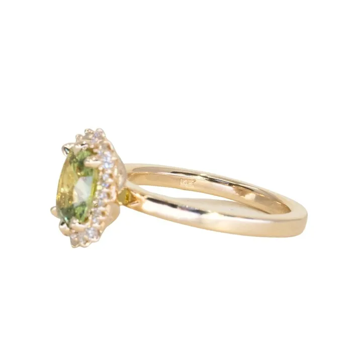 164ct Elongated Cushion Cut Green Montana Sapphire AntiqueStyle Diamond Halo Ring in 14k Green Gold Brume Rings