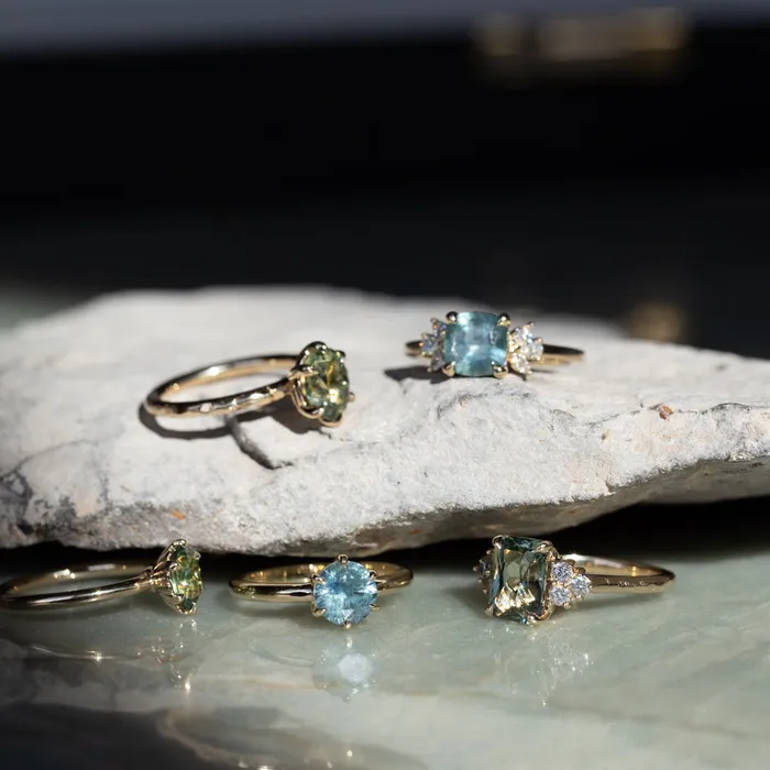165ct Silky Untreated Cushion Cut Montana Sapphire and Lab Grown Marquise Diamond Cluster Ring in 14k Yellow Gold Anueva Jewelry Rings