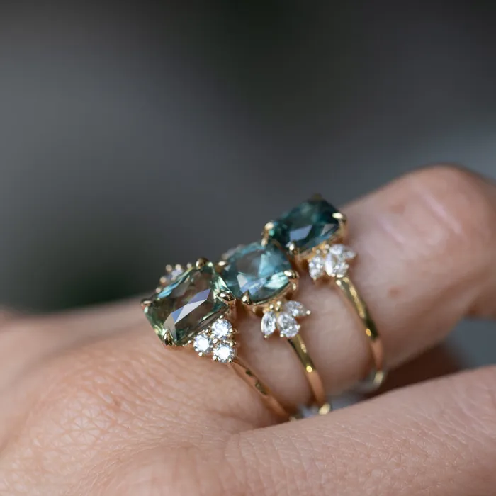 165ct Silky Untreated Cushion Cut Montana Sapphire and Lab Grown Marquise Diamond Cluster Ring in 14k Yellow Gold Anueva Jewelry Rings
