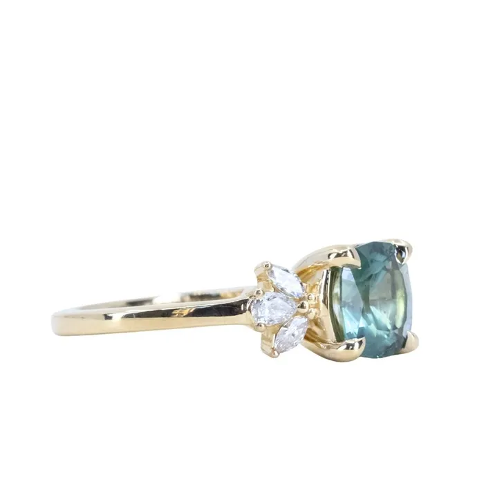 165ct Silky Untreated Cushion Cut Montana Sapphire and Lab Grown Marquise Diamond Cluster Ring in 14k Yellow Gold Anueva Jewelry Rings