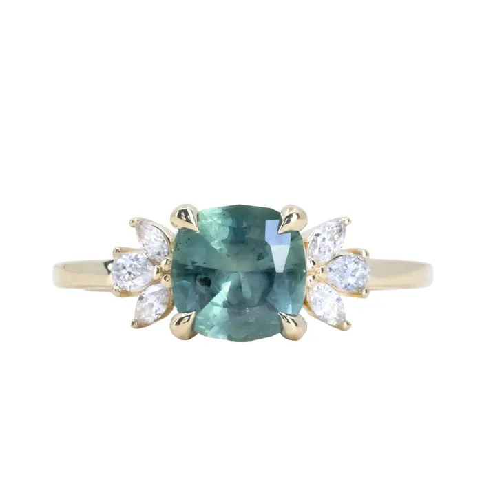 165ct Silky Untreated Cushion Cut Montana Sapphire and Lab Grown Marquise Diamond Cluster Ring in 14k Yellow Gold Anueva Jewelry Rings