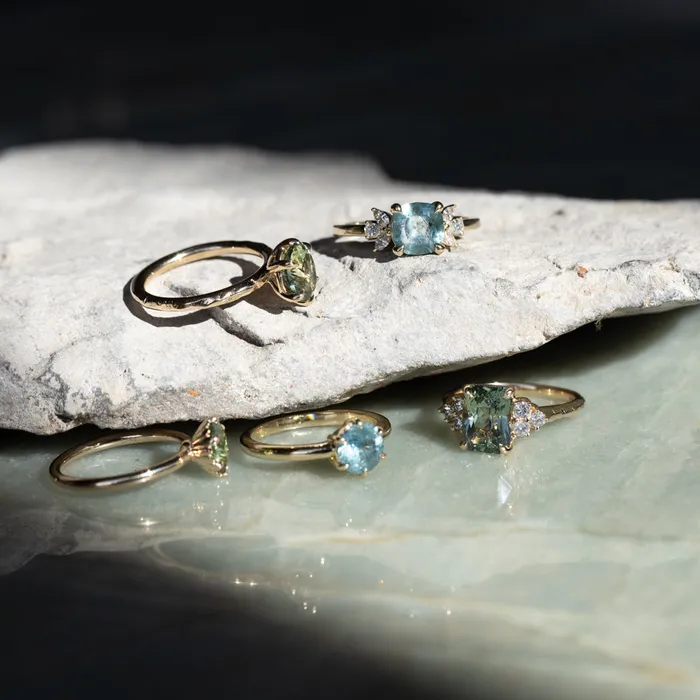165ct Silky Untreated Cushion Cut Montana Sapphire and Lab Grown Marquise Diamond Cluster Ring in 14k Yellow Gold Anueva Jewelry Rings