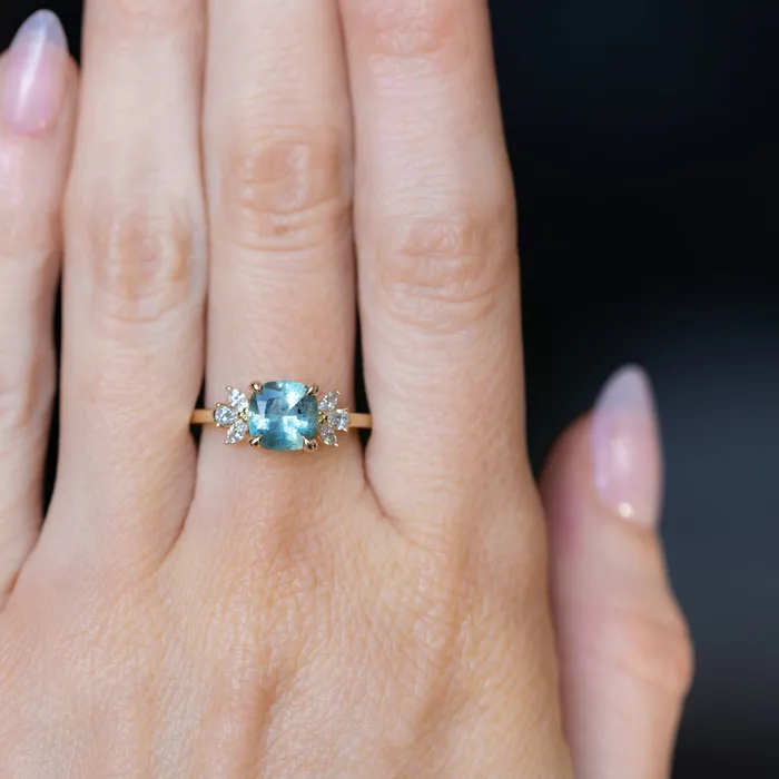 165ct Silky Untreated Cushion Cut Montana Sapphire and Lab Grown Marquise Diamond Cluster Ring in 14k Yellow Gold Anueva Jewelry Rings