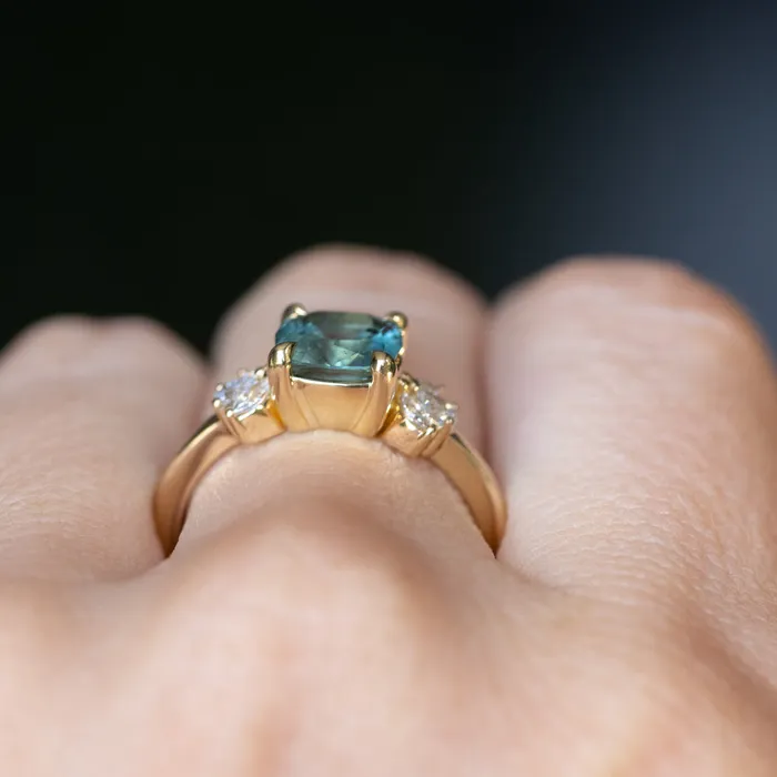 165ct Silky Untreated Cushion Cut Montana Sapphire and Lab Grown Marquise Diamond Cluster Ring in 14k Yellow Gold Anueva Jewelry Rings
