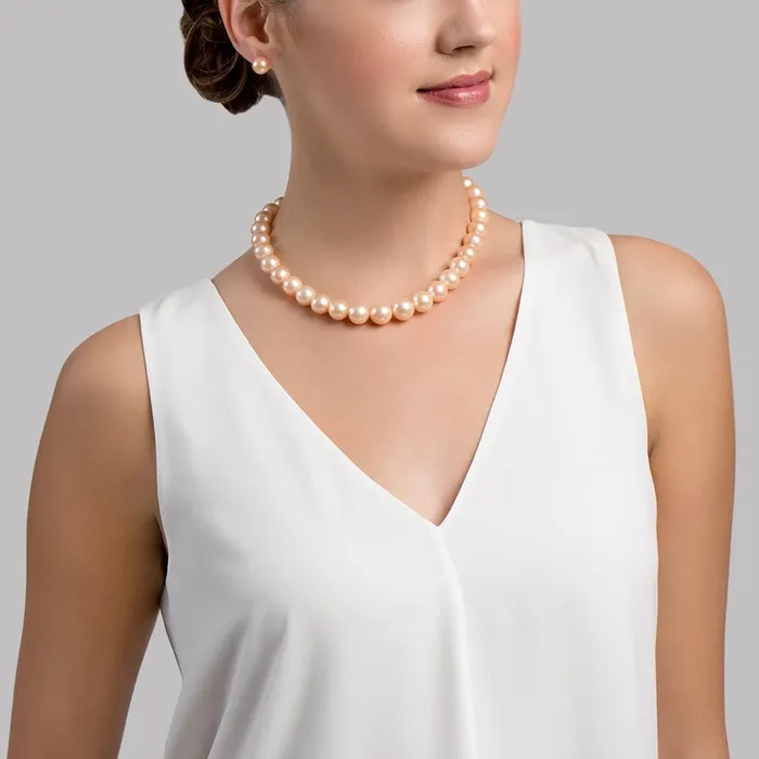 115125mm Peach Freshwater Pearl Necklace AAA Quality SPT Necklaces