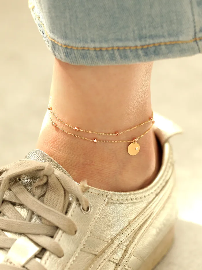 14K Gold Coin Cutting Ball Anklet MinimalBijoux PreStyled Sets