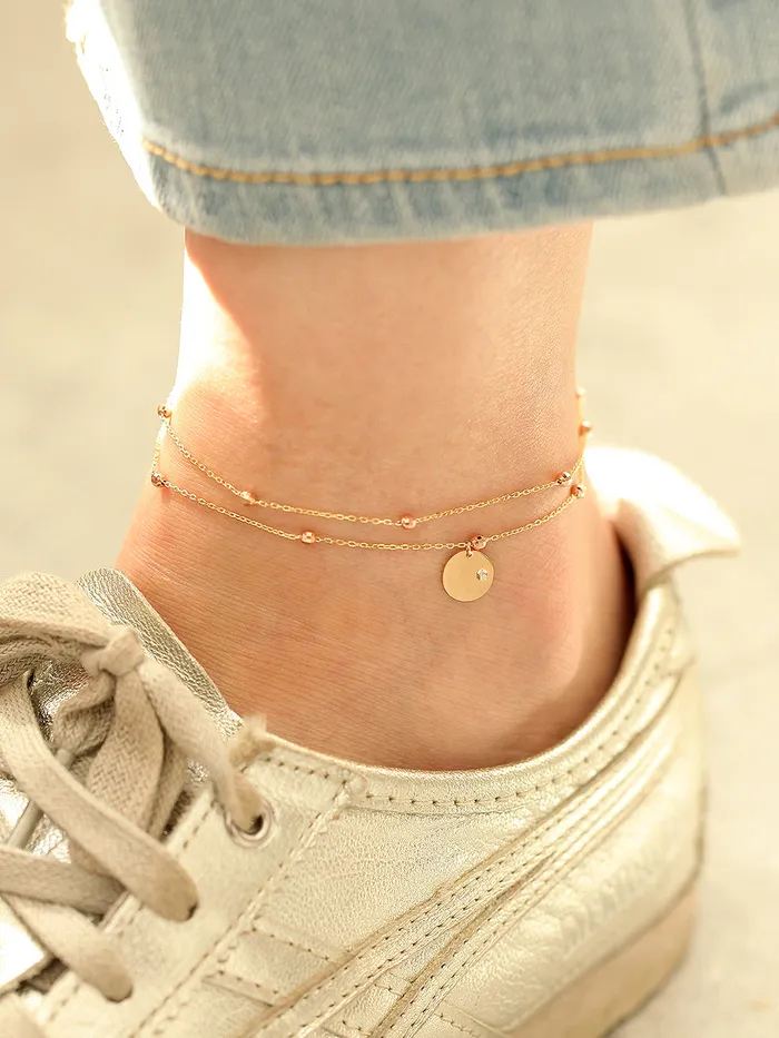 14K Gold Coin Cutting Ball Anklet MinimalBijoux PreStyled Sets