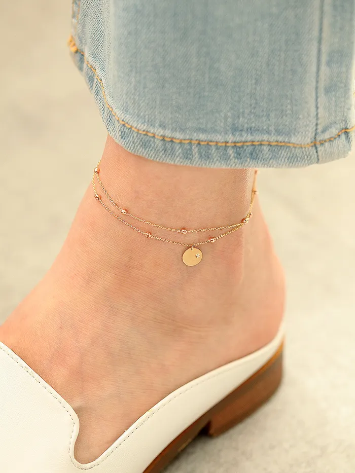14K Gold Coin Cutting Ball Anklet MinimalBijoux PreStyled Sets