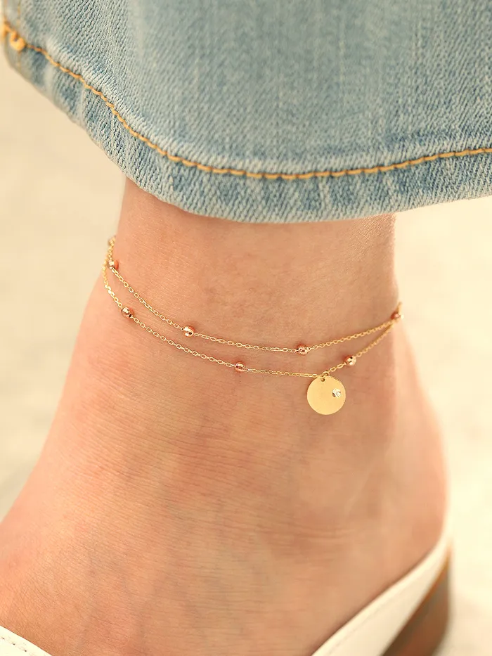 14K Gold Coin Cutting Ball Anklet MinimalBijoux PreStyled Sets