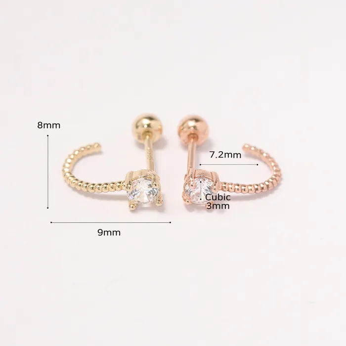 14K Gold Cubic Ball Half Ring Earring 20G18G16G MinimalBijoux Rings