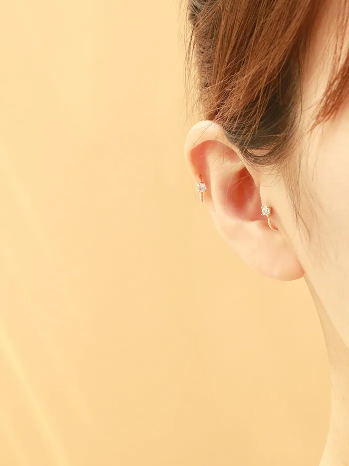 14K Gold Cubic Ball Half Ring Earring 20G18G16G MinimalBijoux Rings