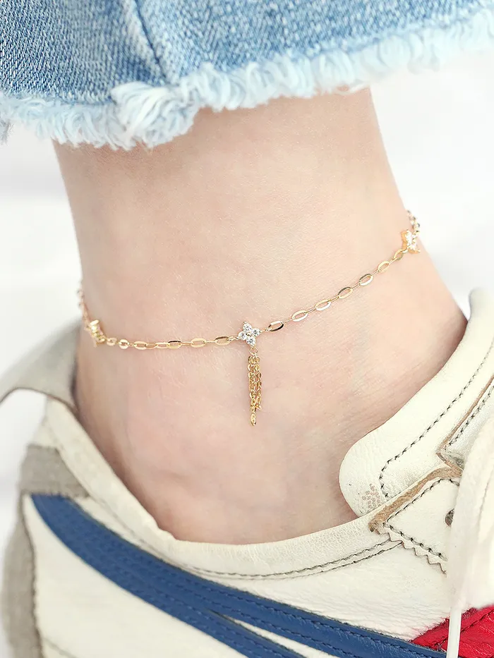 14K Gold Cubic Flower Chain Anklet MinimalBijoux Earrings