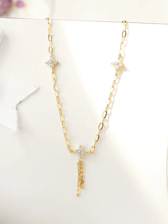 14K Gold Cubic Flower Chain Anklet MinimalBijoux Earrings