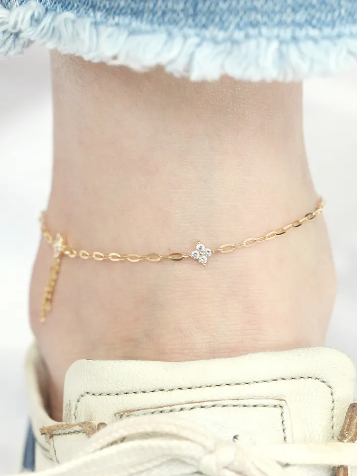 14K Gold Cubic Flower Chain Anklet MinimalBijoux Earrings