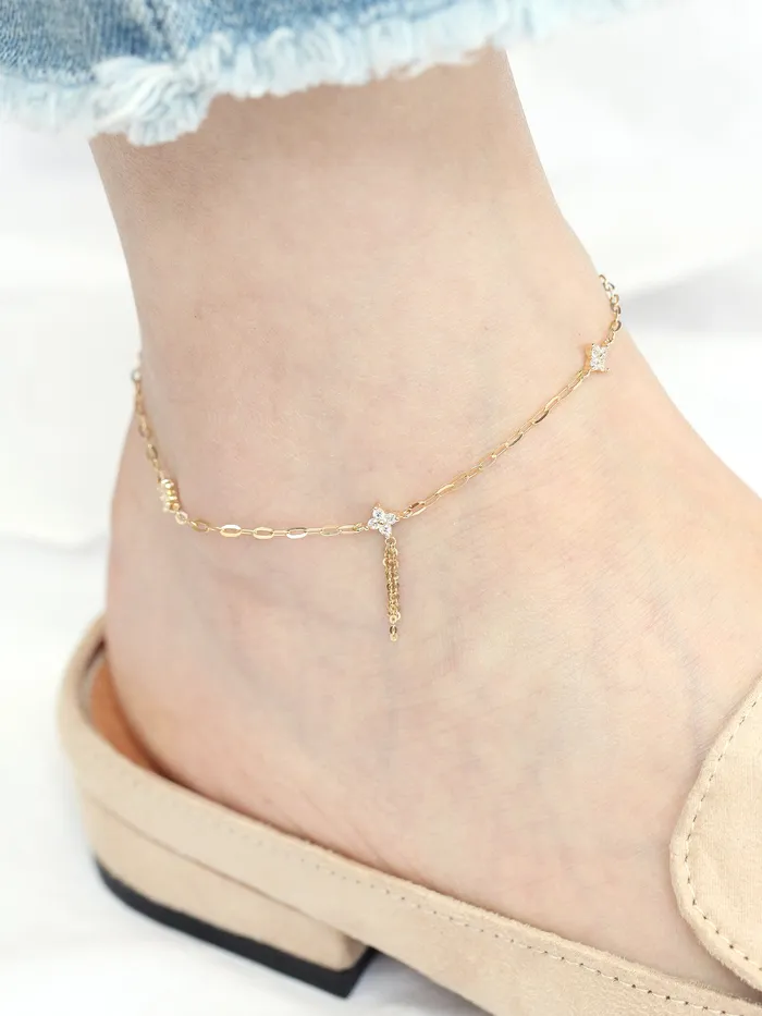 14K Gold Cubic Flower Chain Anklet MinimalBijoux Earrings