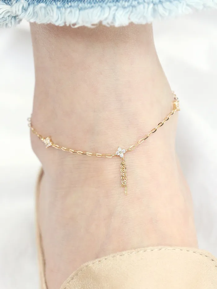 14K Gold Cubic Flower Chain Anklet MinimalBijoux Earrings