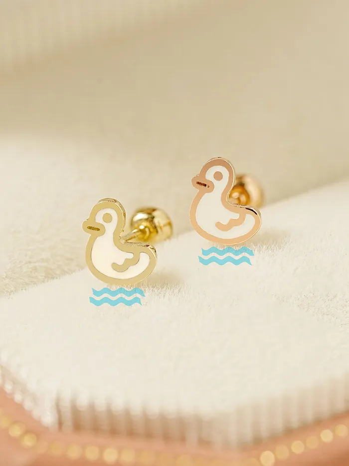 14K Gold Enamel Baby Duck Cartilage Earring 20G MinimalBijoux Earrings