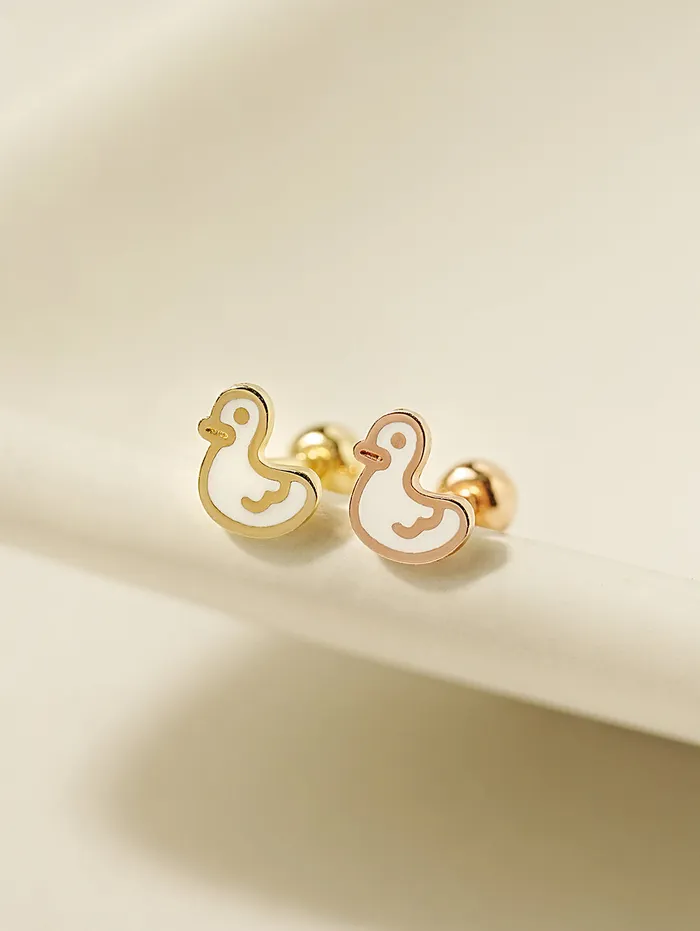 14K Gold Enamel Baby Duck Cartilage Earring 20G MinimalBijoux Earrings