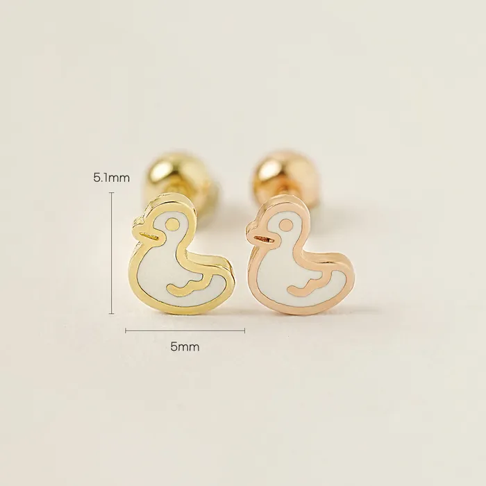 14K Gold Enamel Baby Duck Cartilage Earring 20G MinimalBijoux Earrings