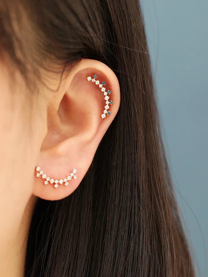 14K Gold Fancy Cubic Curve Cartilage Earring 20G18G MinimalBijoux Earrings