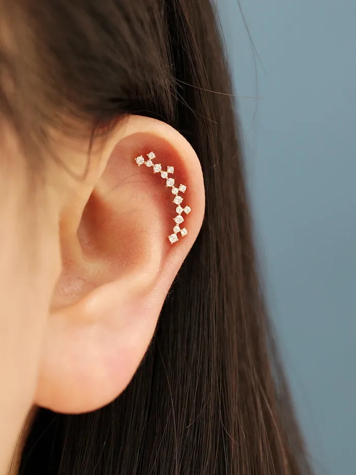 14K Gold Fancy Cubic Curve Cartilage Earring 20G18G MinimalBijoux Earrings