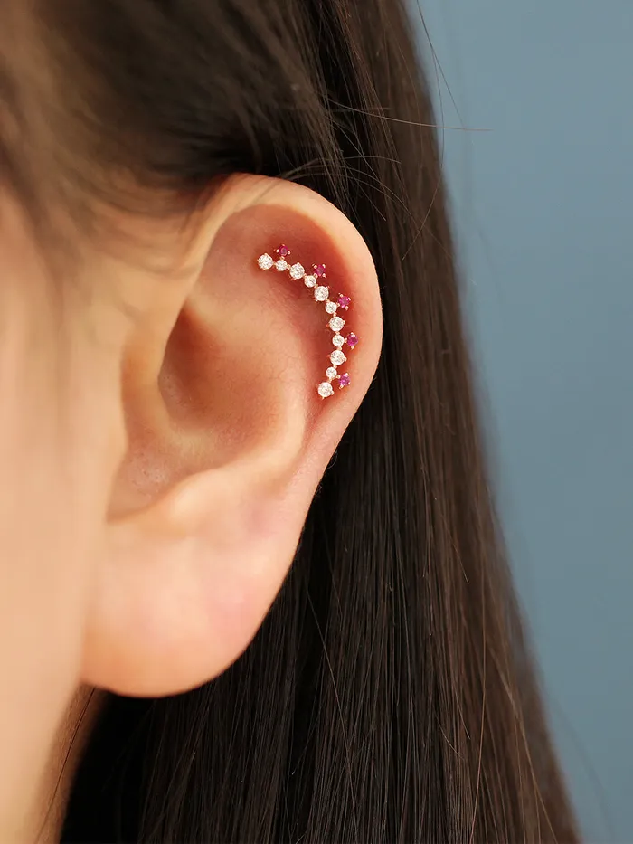 14K Gold Fancy Cubic Curve Cartilage Earring 20G18G MinimalBijoux Earrings