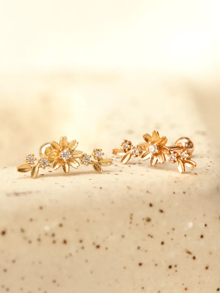 14K Gold Garland Flower Cartilage Piercing Earring 20G18G16G MinimalBijoux Earrings