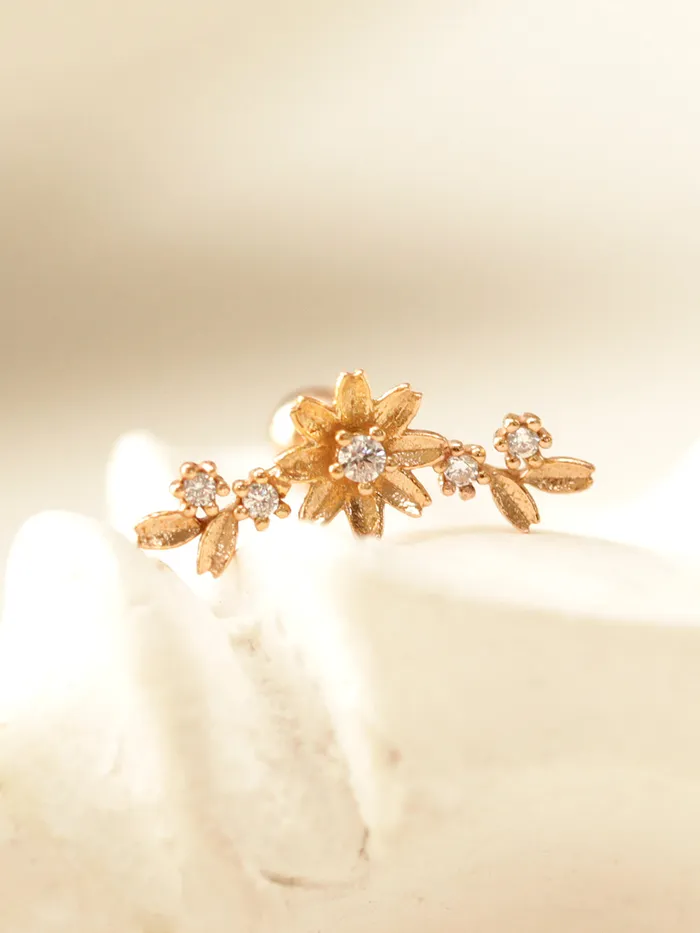 14K Gold Garland Flower Cartilage Piercing Earring 20G18G16G MinimalBijoux Earrings