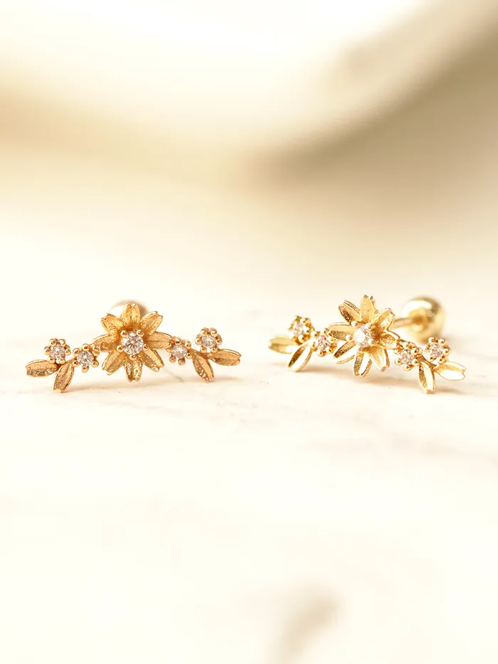 14K Gold Garland Flower Cartilage Piercing Earring 20G18G16G MinimalBijoux Earrings