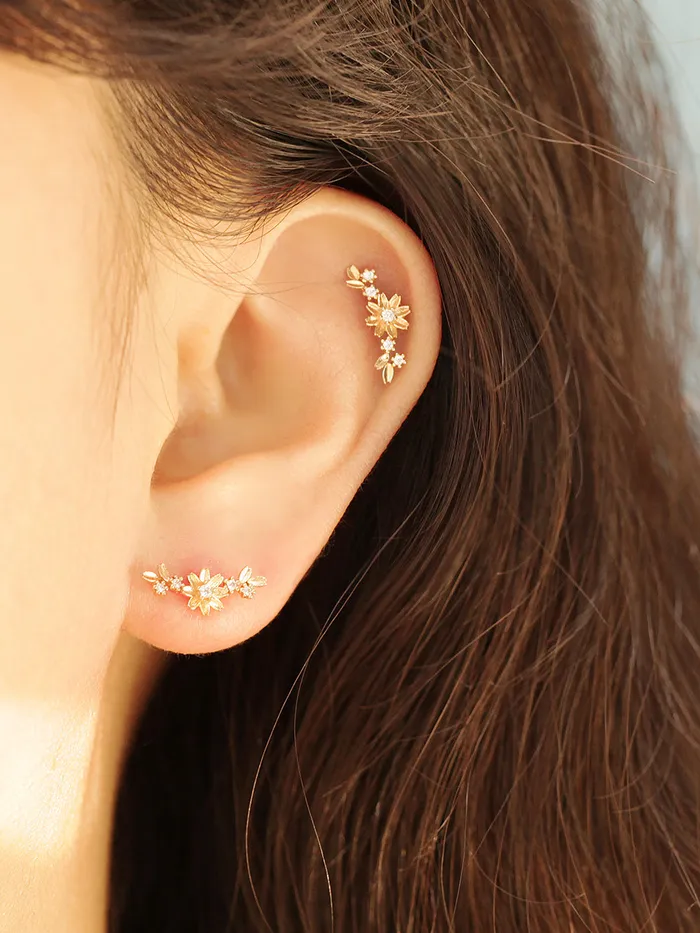 14K Gold Garland Flower Cartilage Piercing Earring 20G18G16G MinimalBijoux Earrings