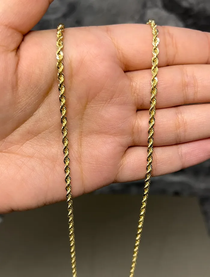 14k Gold Hollow Rope Chain 3mm AB and J jewelry Necklaces