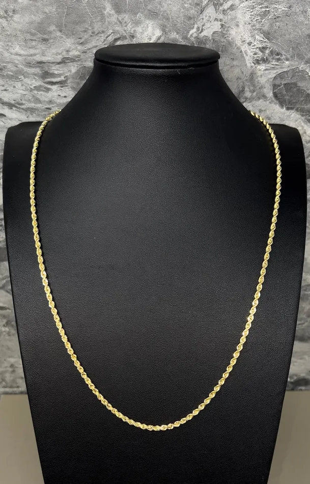 14k Gold Hollow Rope Chain 3mm AB and J jewelry Necklaces