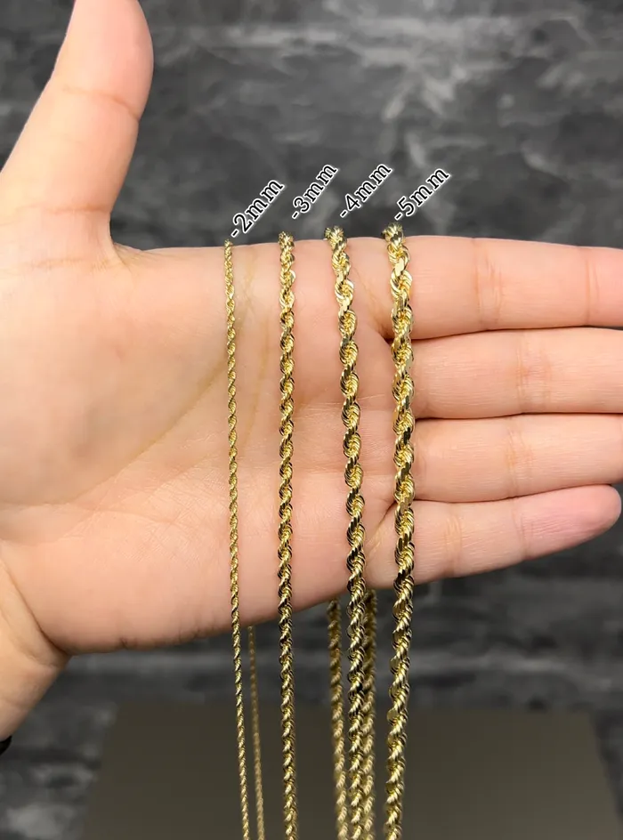 14k Gold Hollow Rope Chain 3mm AB and J jewelry Necklaces