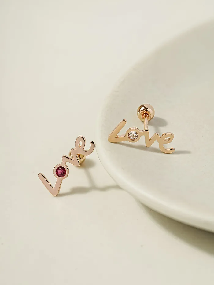 14K Gold Love Cubic Set Cartilage Earring 20G18G16G MinimalBijoux Earrings